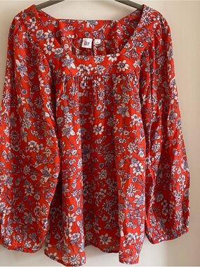 GAP Red Floral Peasant Blouse size L